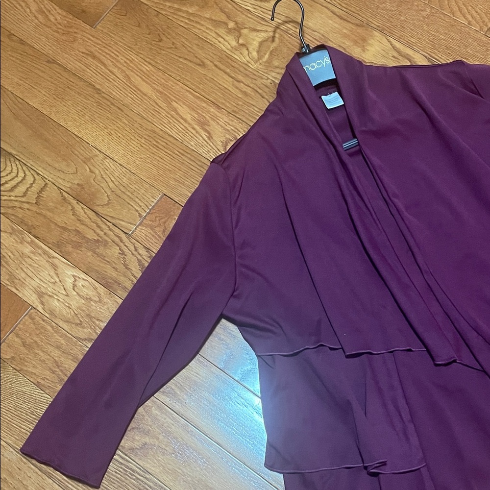 Macy's Draped Ruffle-Front Cardi in Deep Wine - Picture 2 of 6